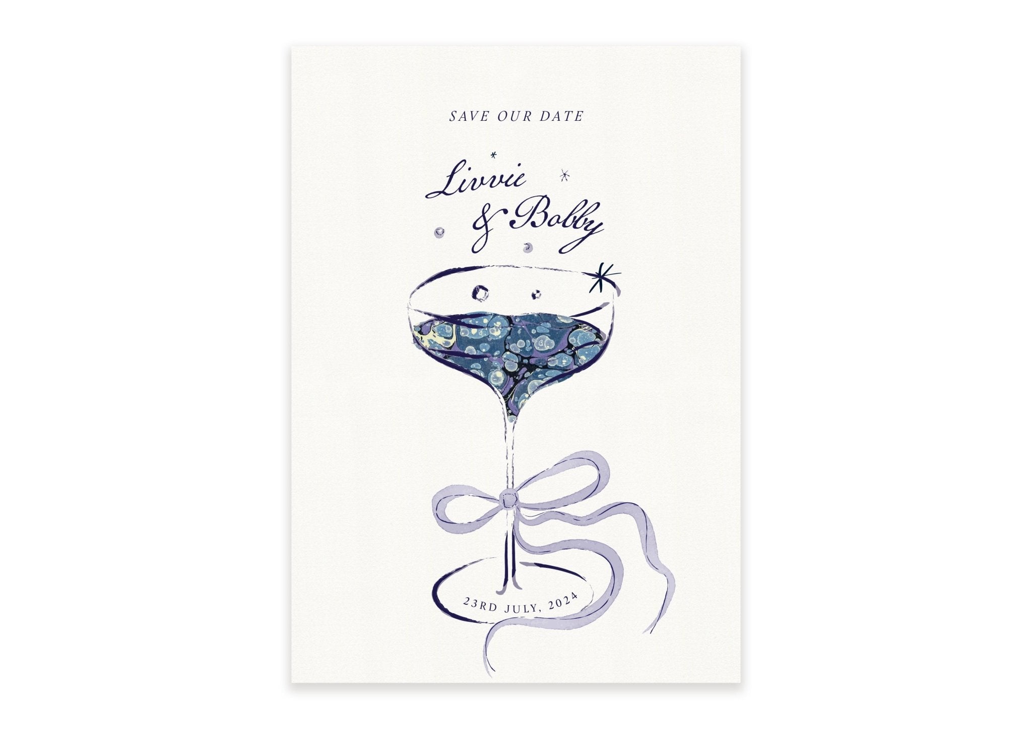 Beautifully Blue Mon Chéri - Invitation Illustrated Bow - Ten Story Stationery