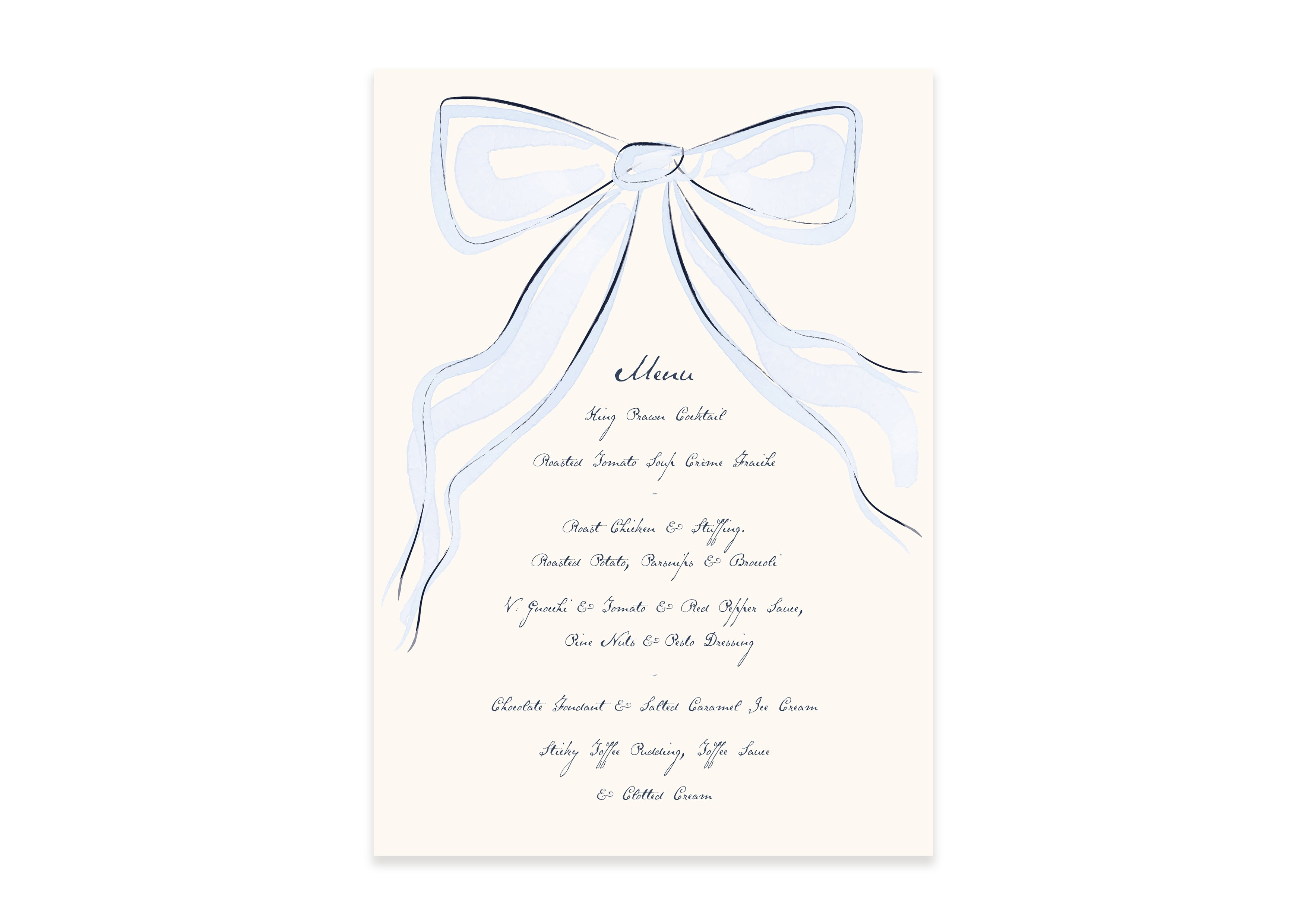 The Year Of The Bow  - A5 Dinner Menu with Bow Illustrations