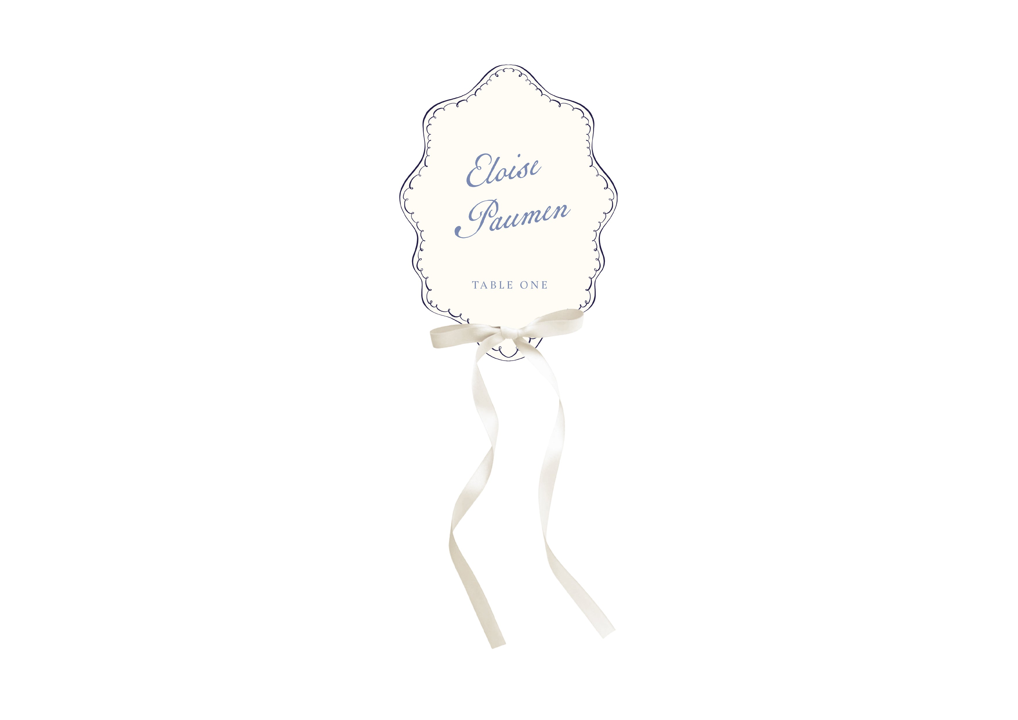 Mon Cheri -  Blue Shaped Escort Card with Bow