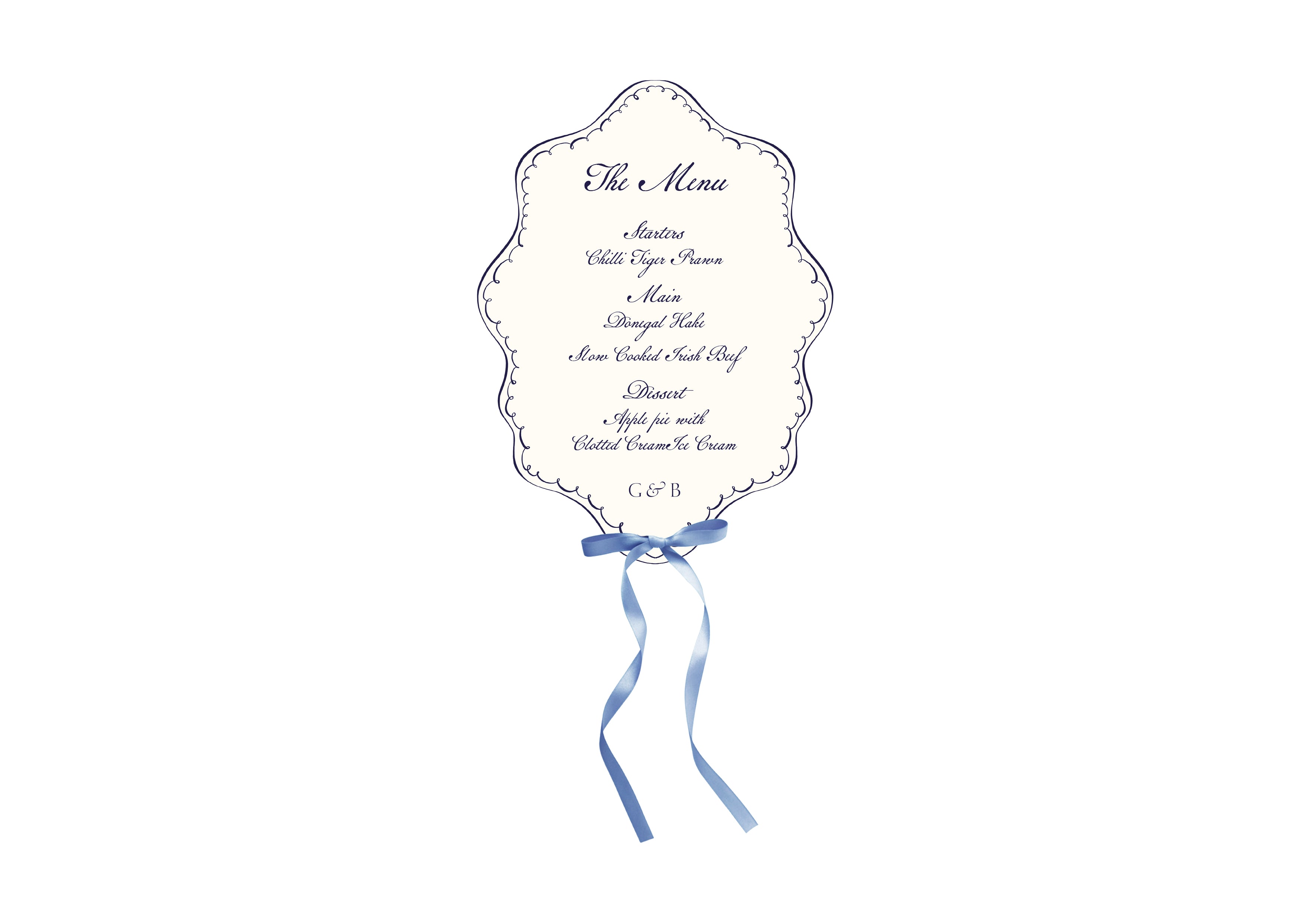 Mon Cheri  - Light Blue Shaped Menu with Bow