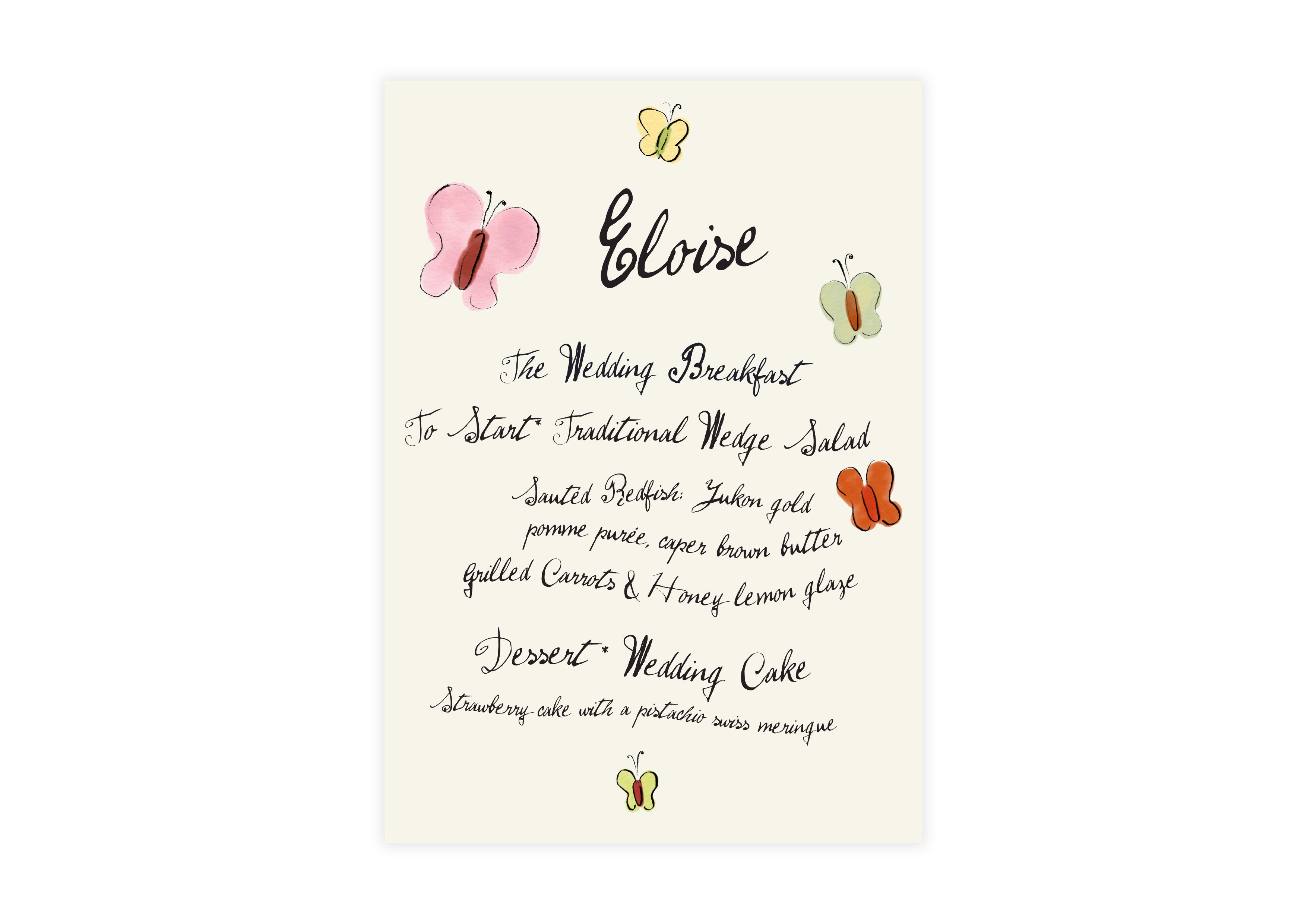 Andy Warhol - Butterfly Menu with Guest Name On