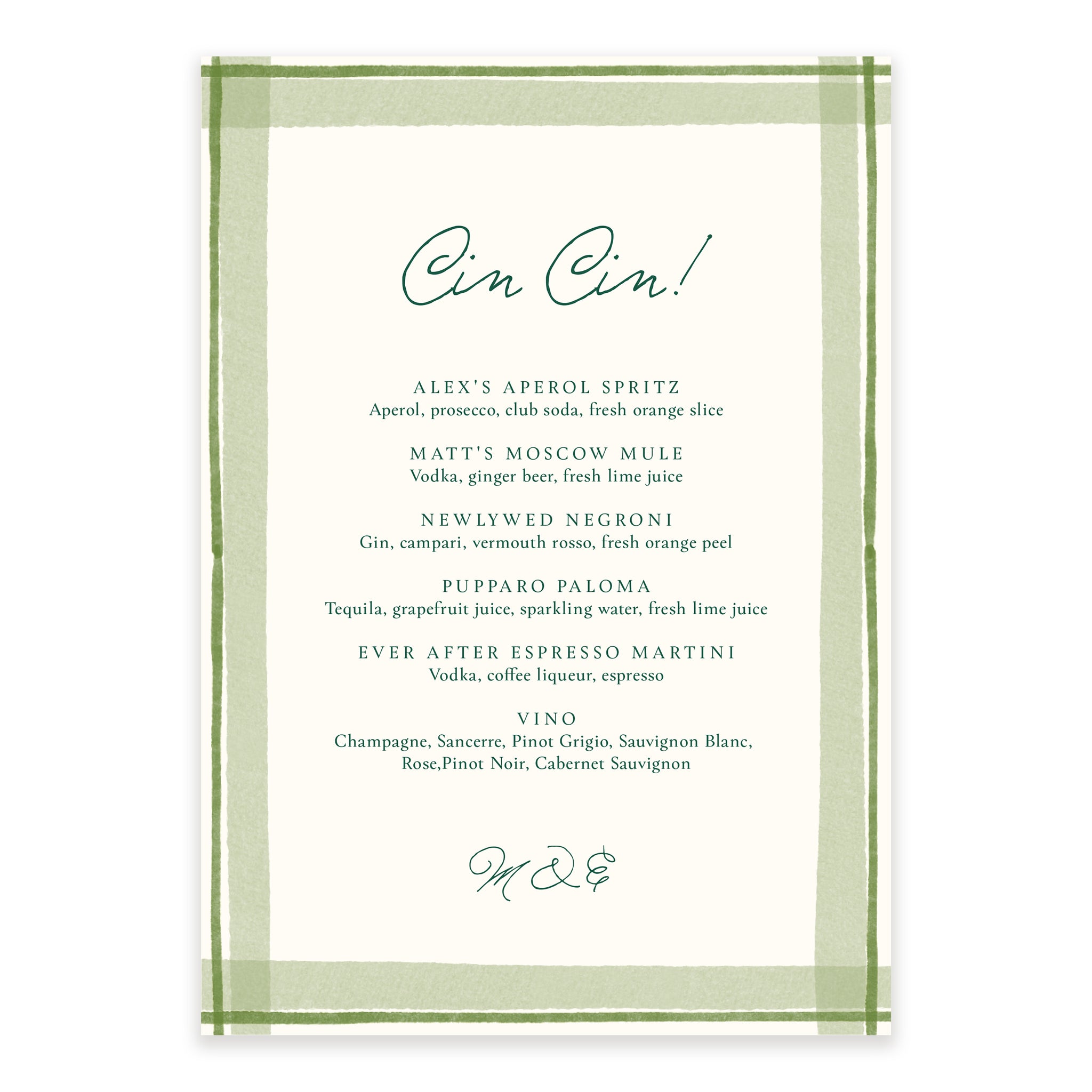 Ten Story Signature  -  Bar Menu - Green