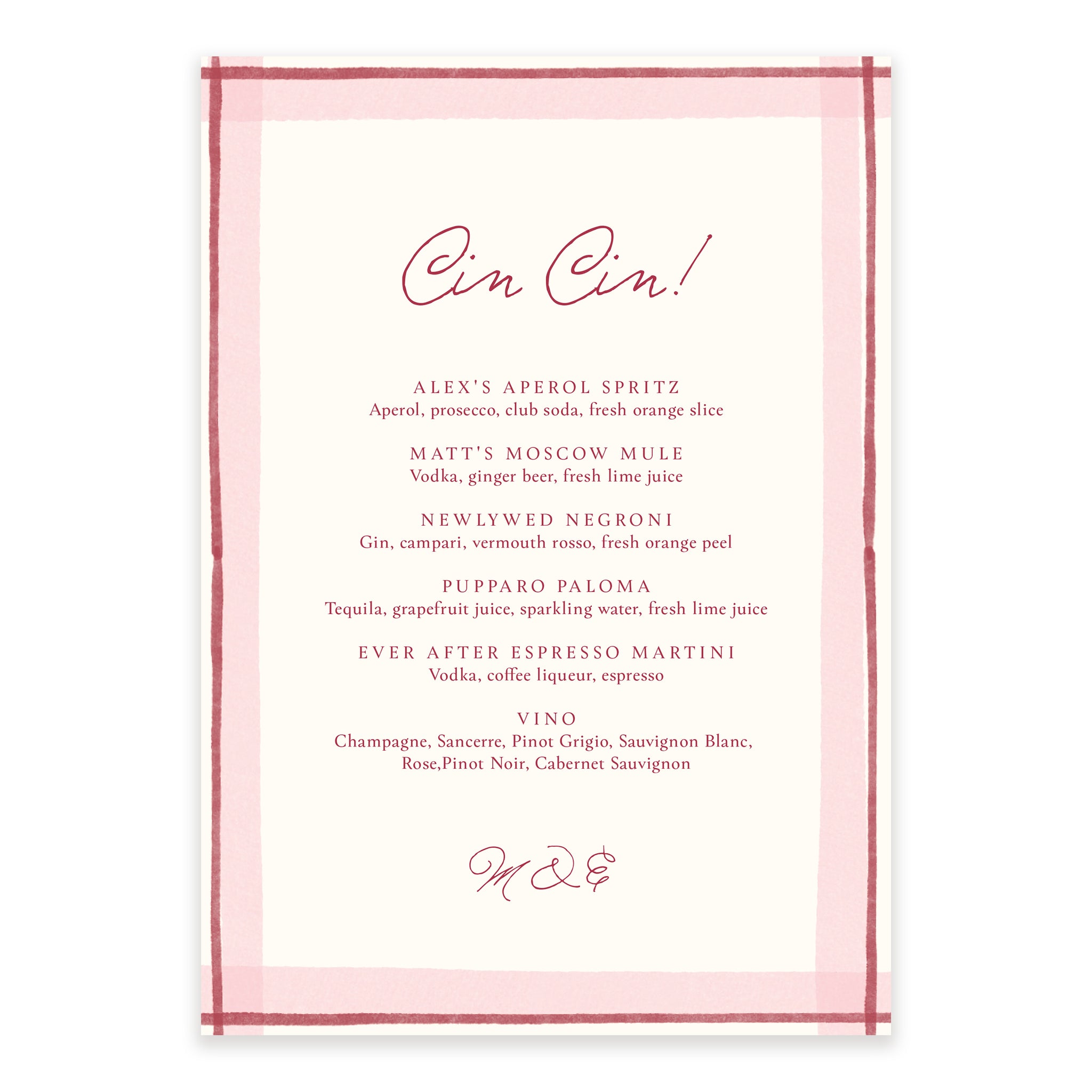 Ten Story Signature  -  Bar Menu - Pink