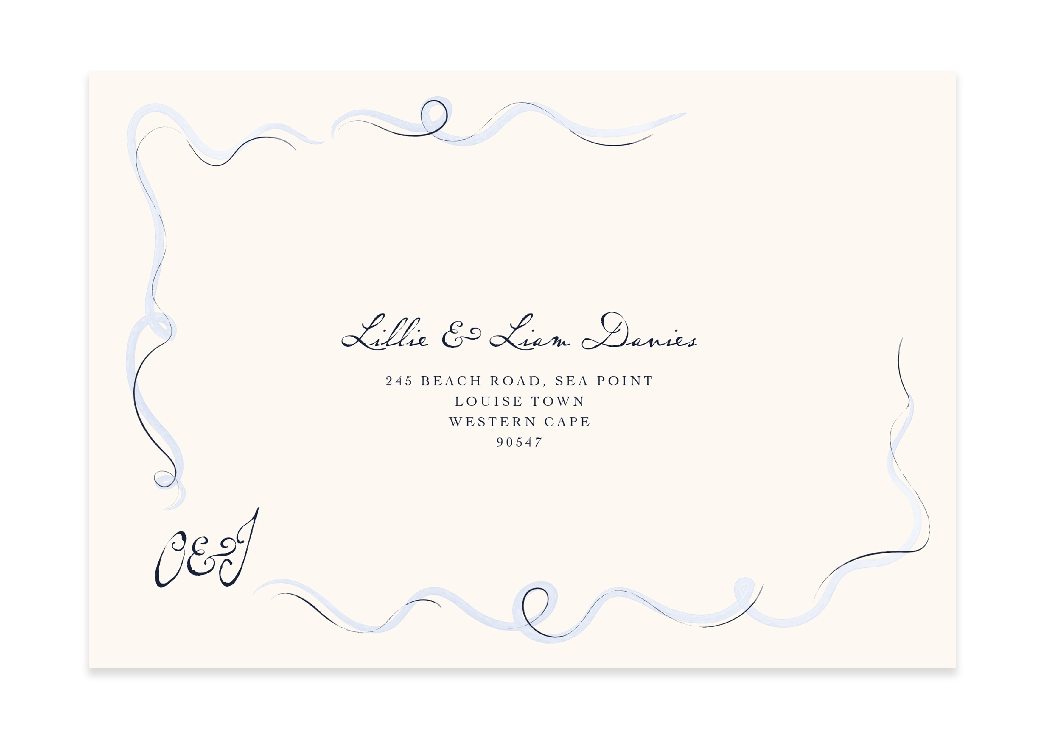 The Year Of The Bow - Blue Border Personalised Invite / Save The Date Envelope
