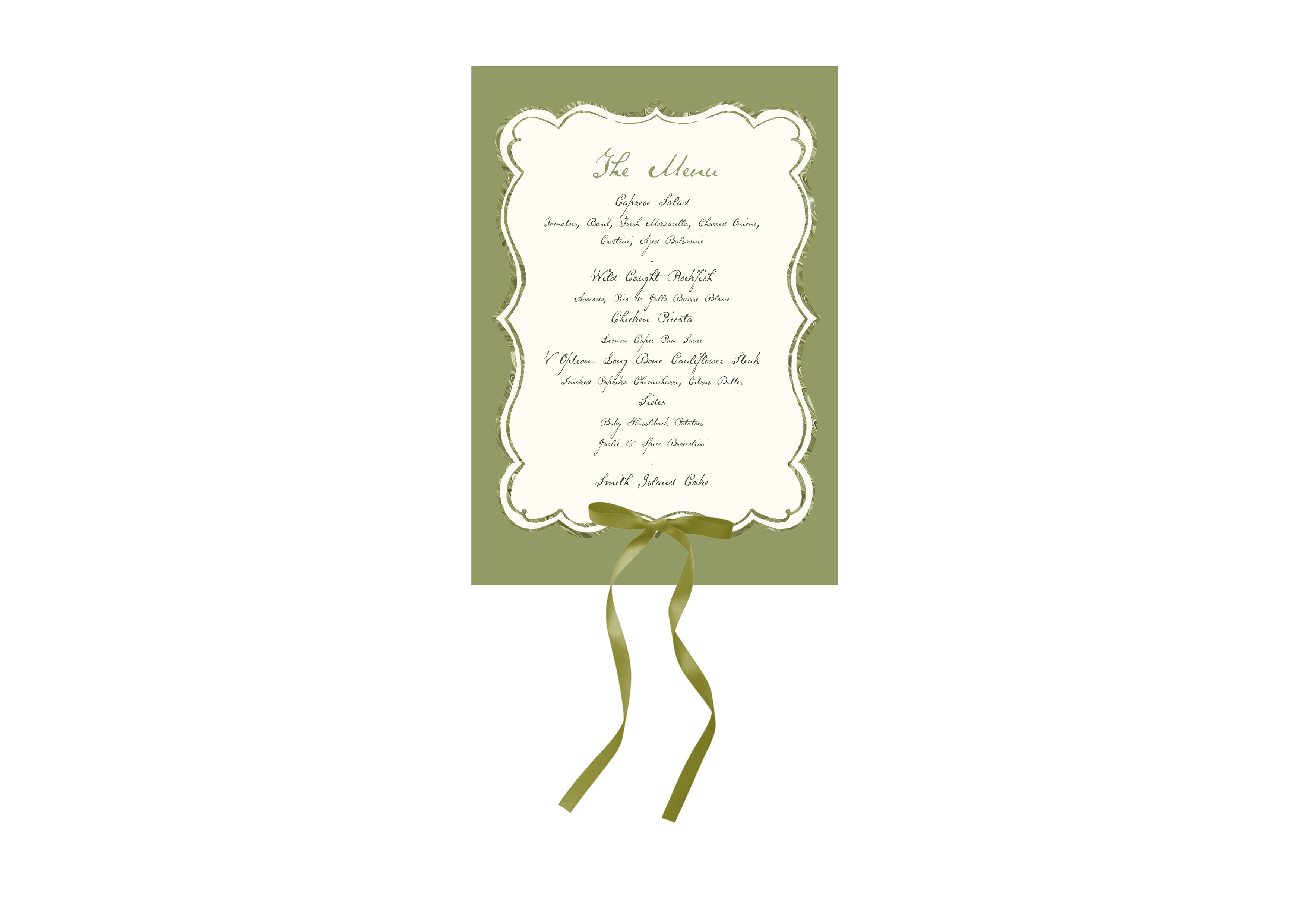 Mon Cheri  - Green Border Menu with Bow