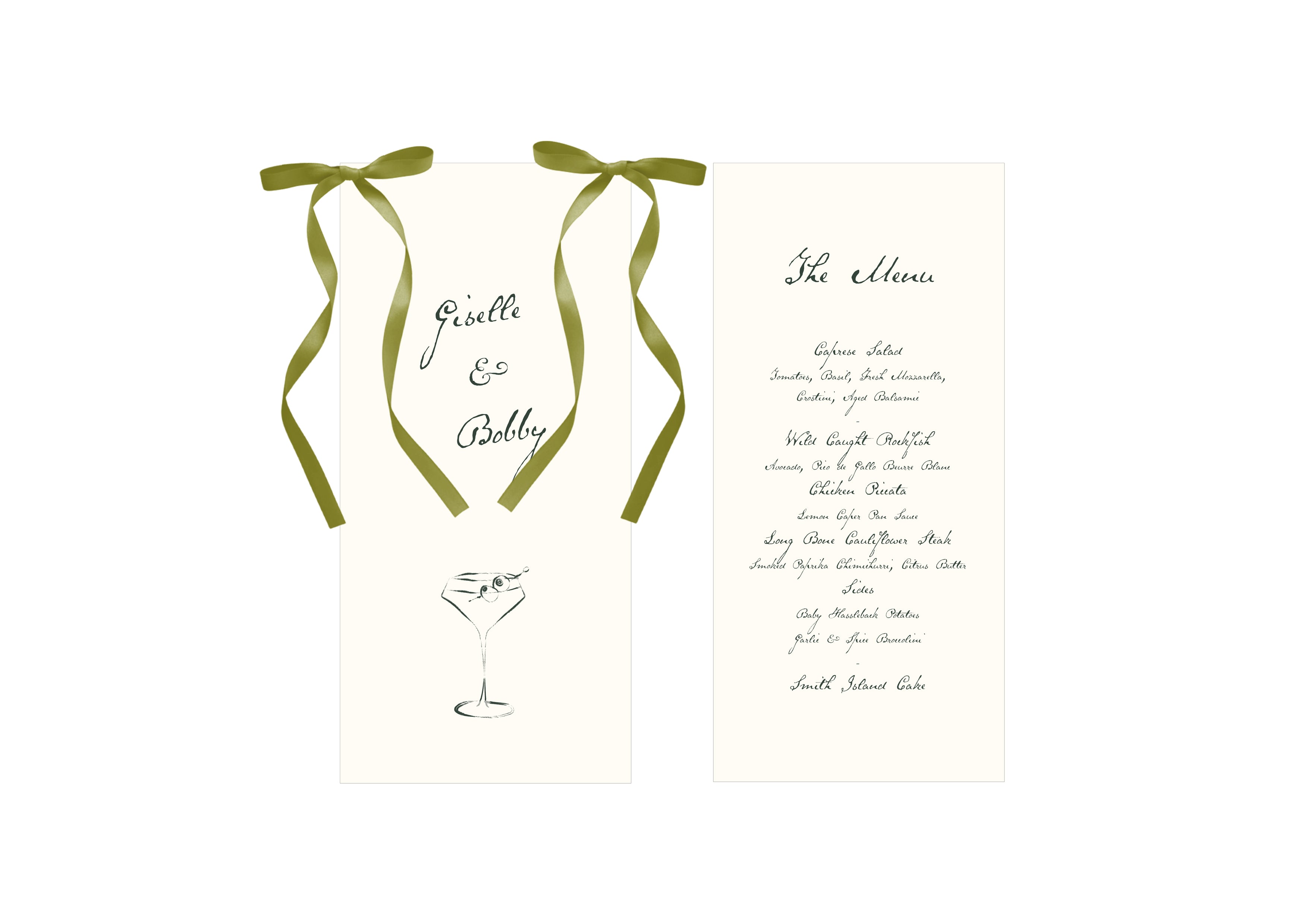 Mon Cheri  - Green Double-Sided Menu with Double Bow's