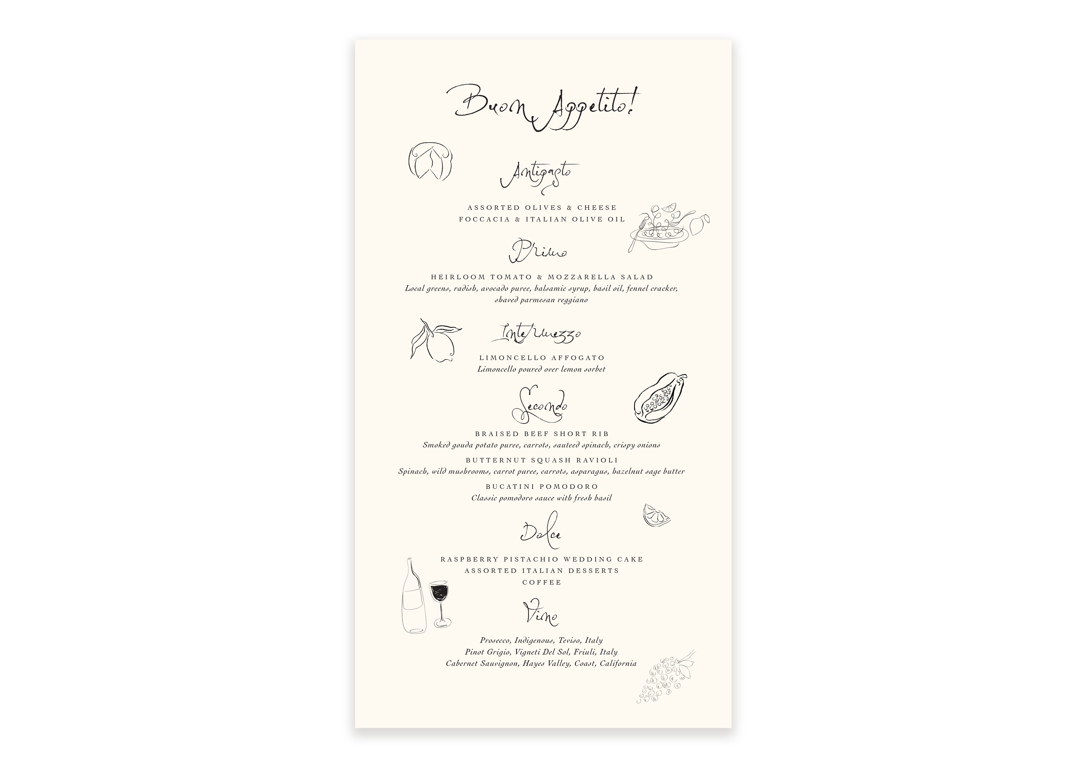 Soirée Romantique  - Bespoke Illustrations Menu