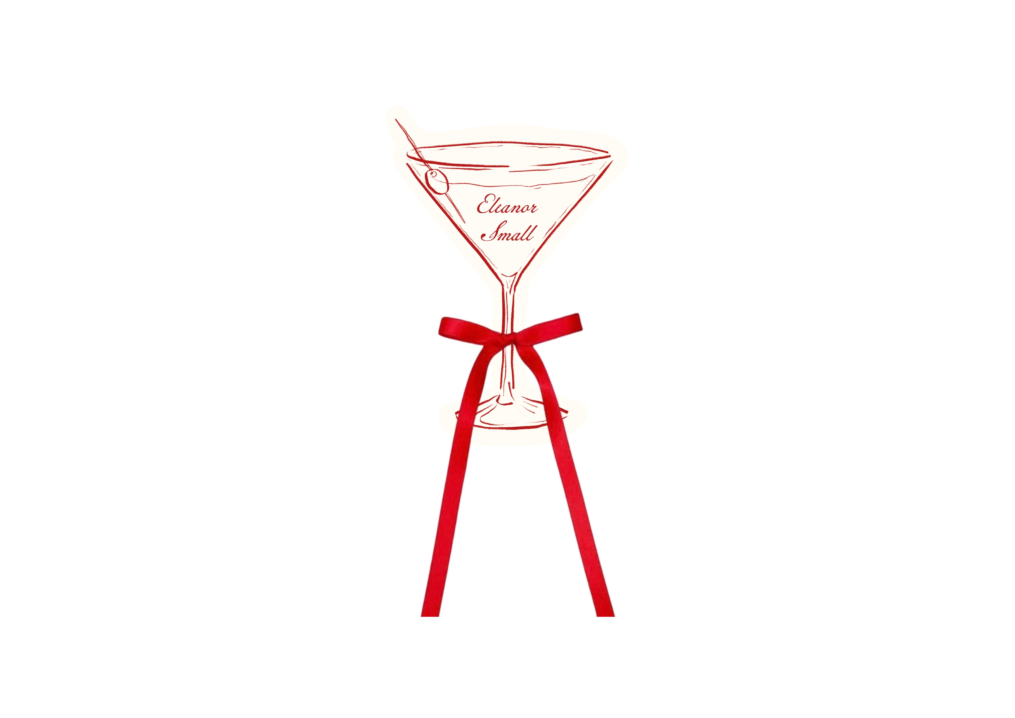 Mon Cheri - Red Martini Shaped Name Card with Bow