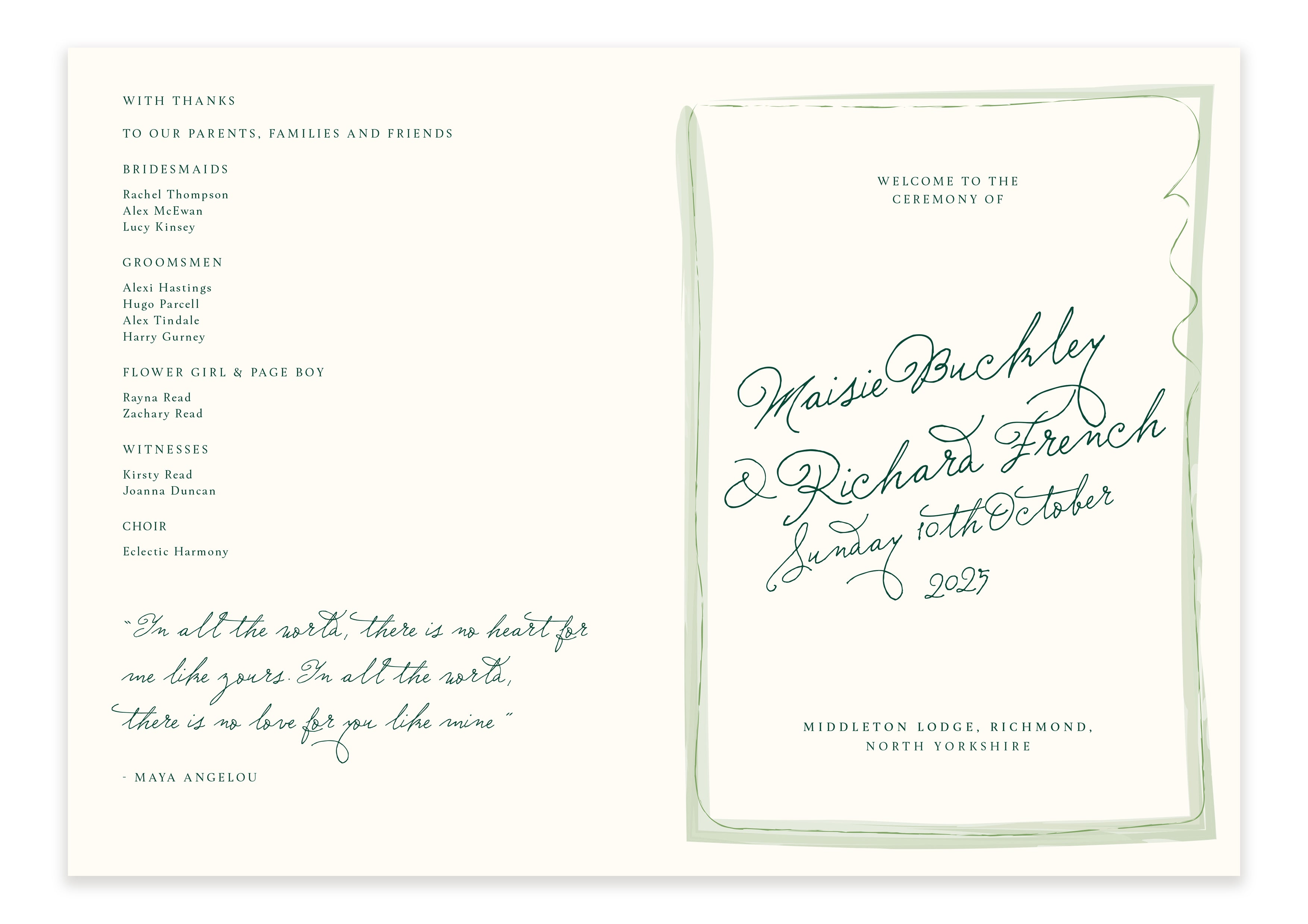 Ten Story Signature  - Ceremony Booklet