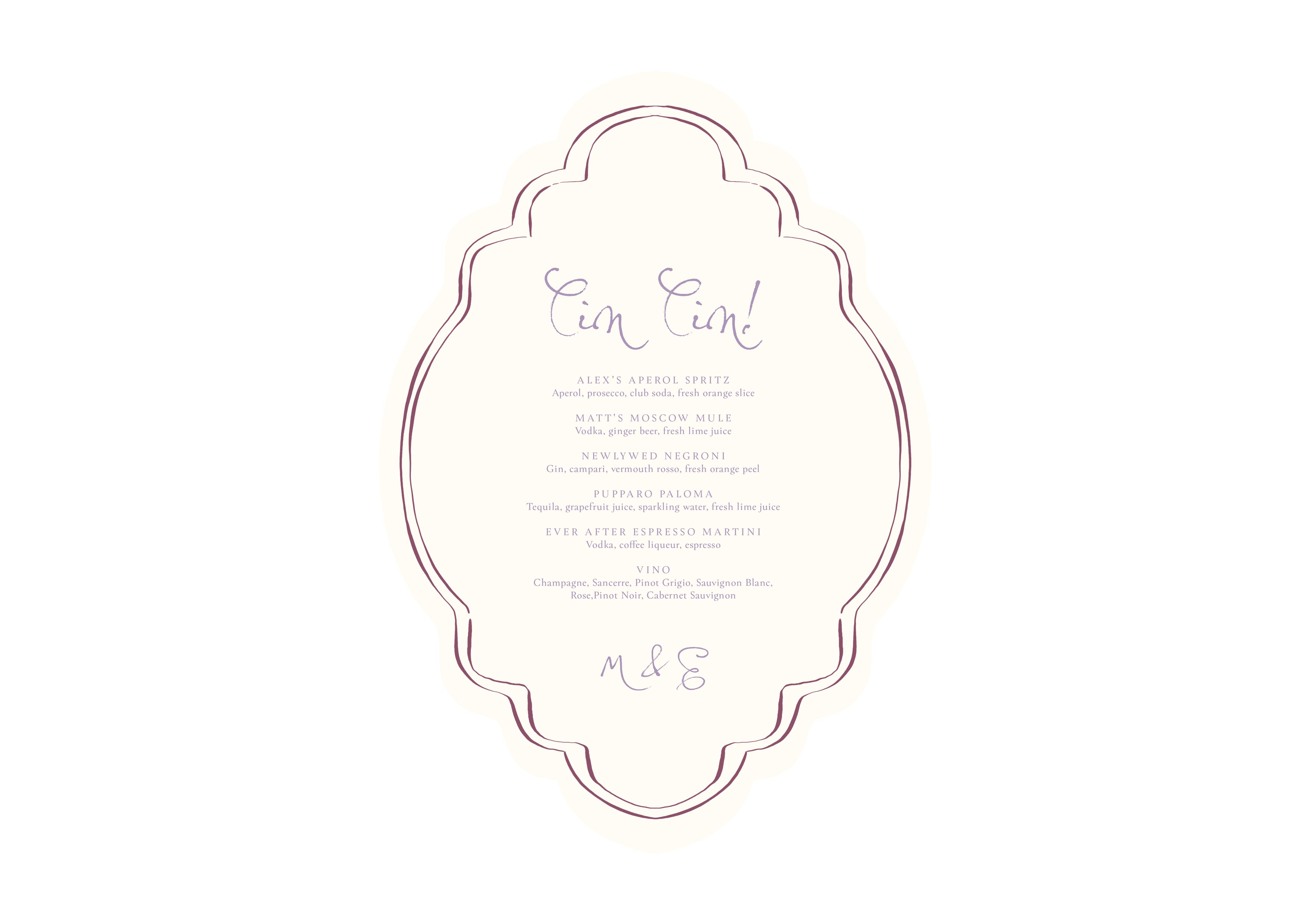 Mon Cheri - Purple Shaped Bar Menu