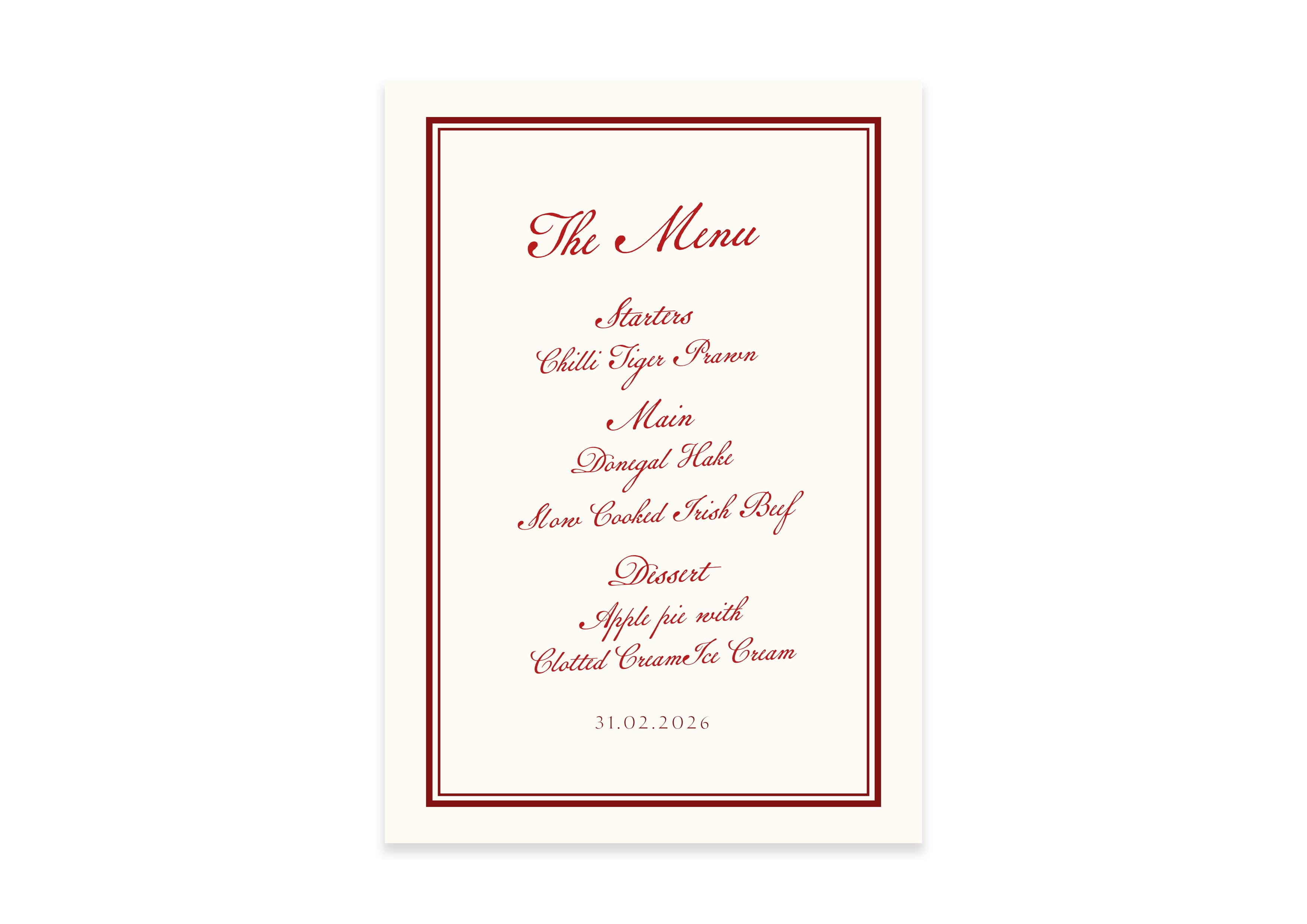 Mon Cheri  - A5 Red Border Menu