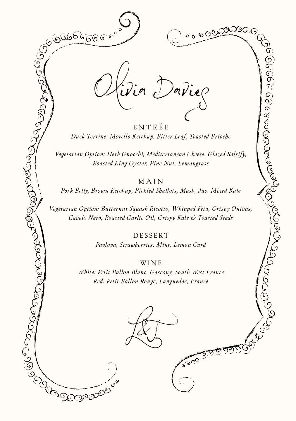 Soirée Romantique  - Menu with Border & Guest Name