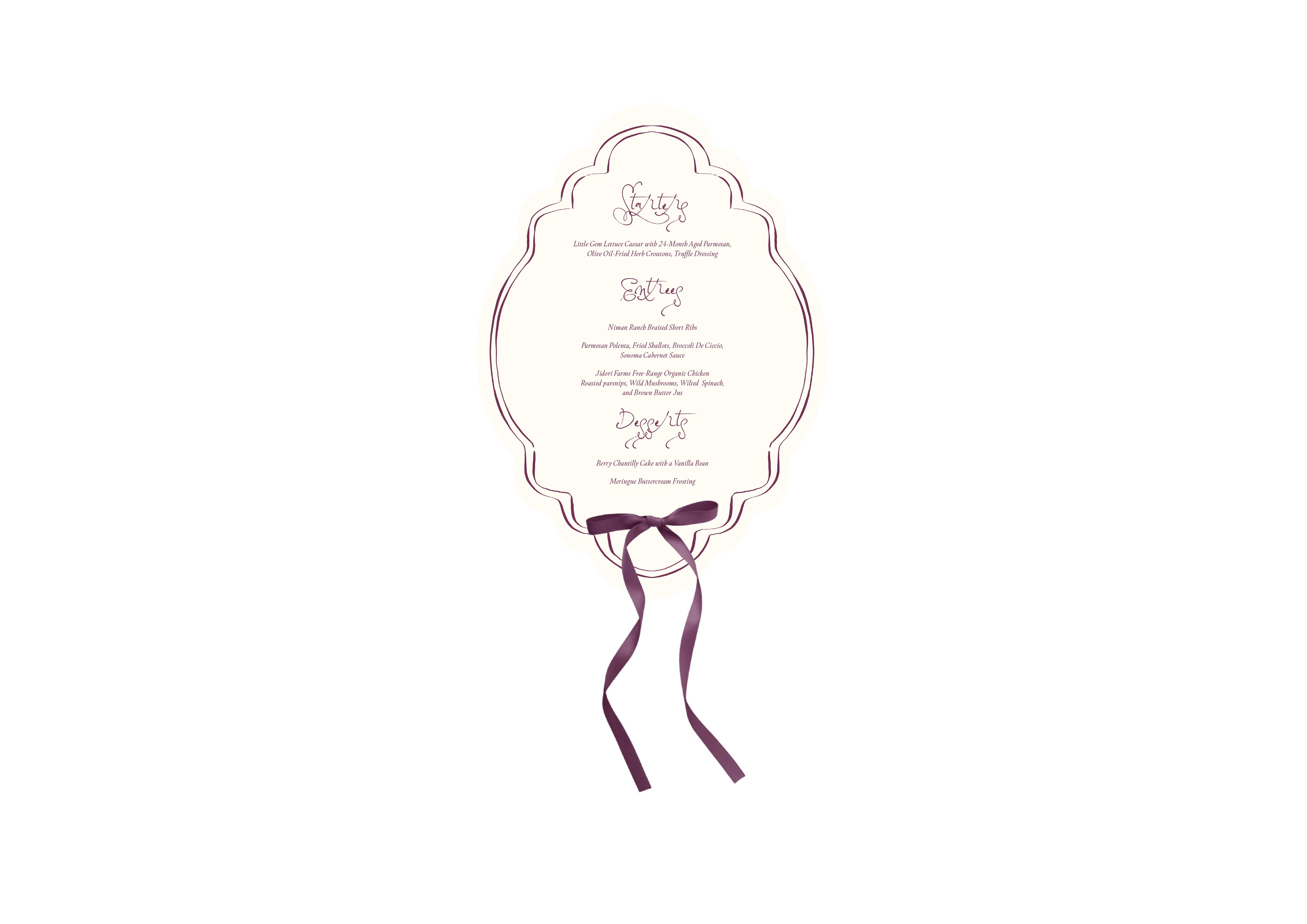 Mon Cheri  - Shaped Purple Menu with Bow