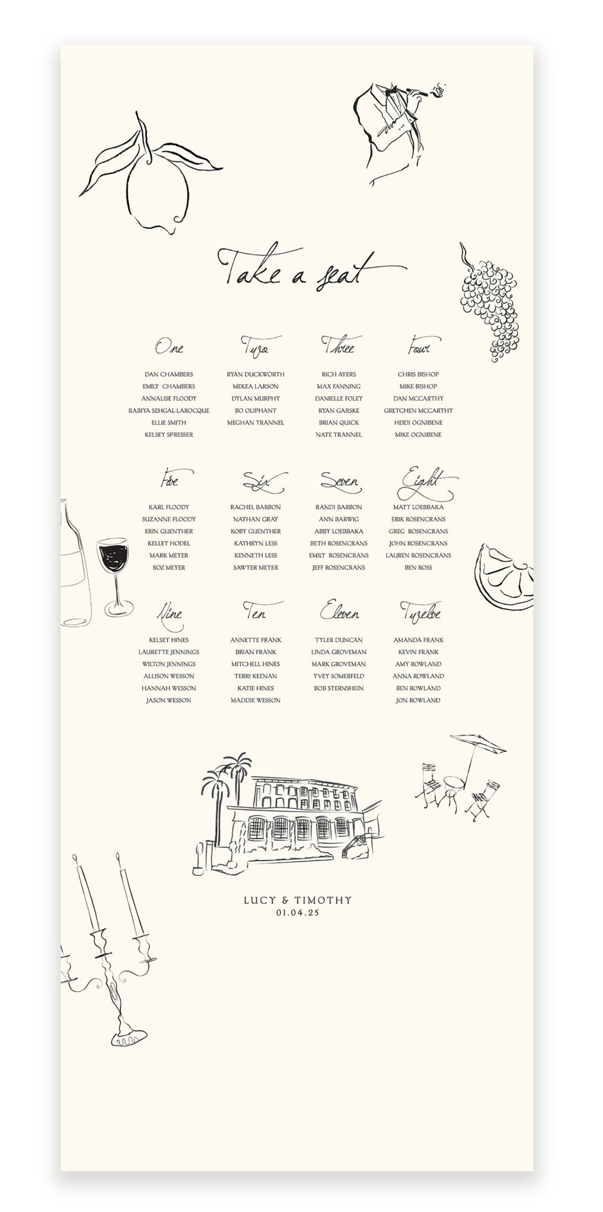 Soirée Romantique  - Fabric Table Plan with Illustrations