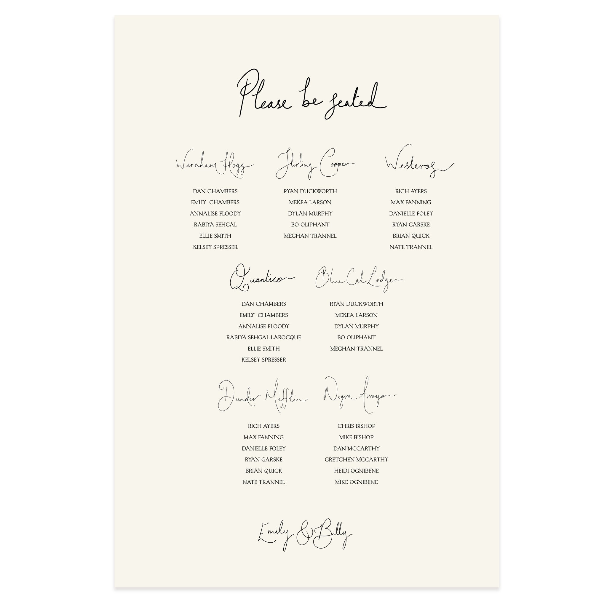 Handwritten Set  - Digital Table Plan (Print Yourself)