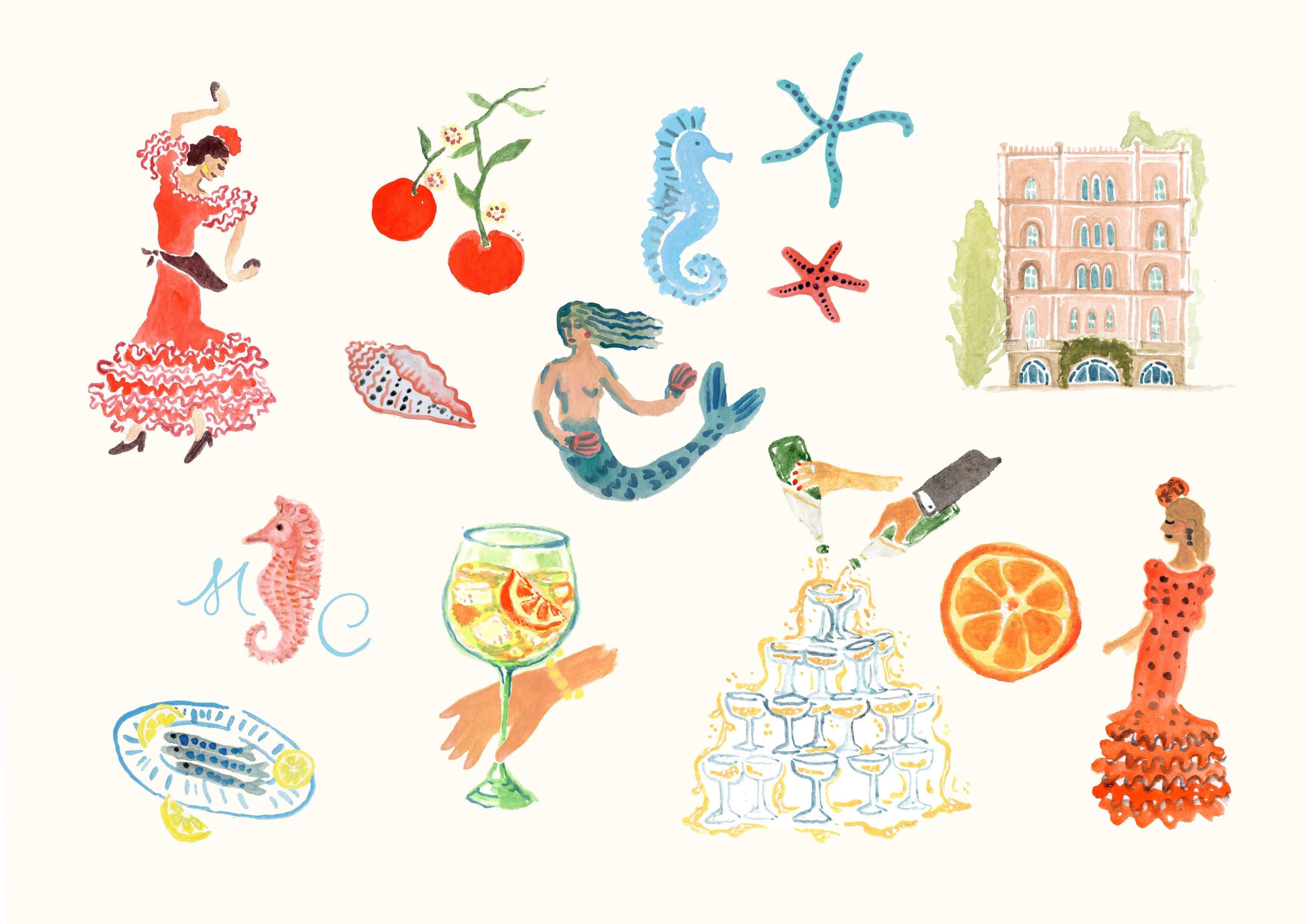 The Destination Set - Custom Watercolour Illustrations