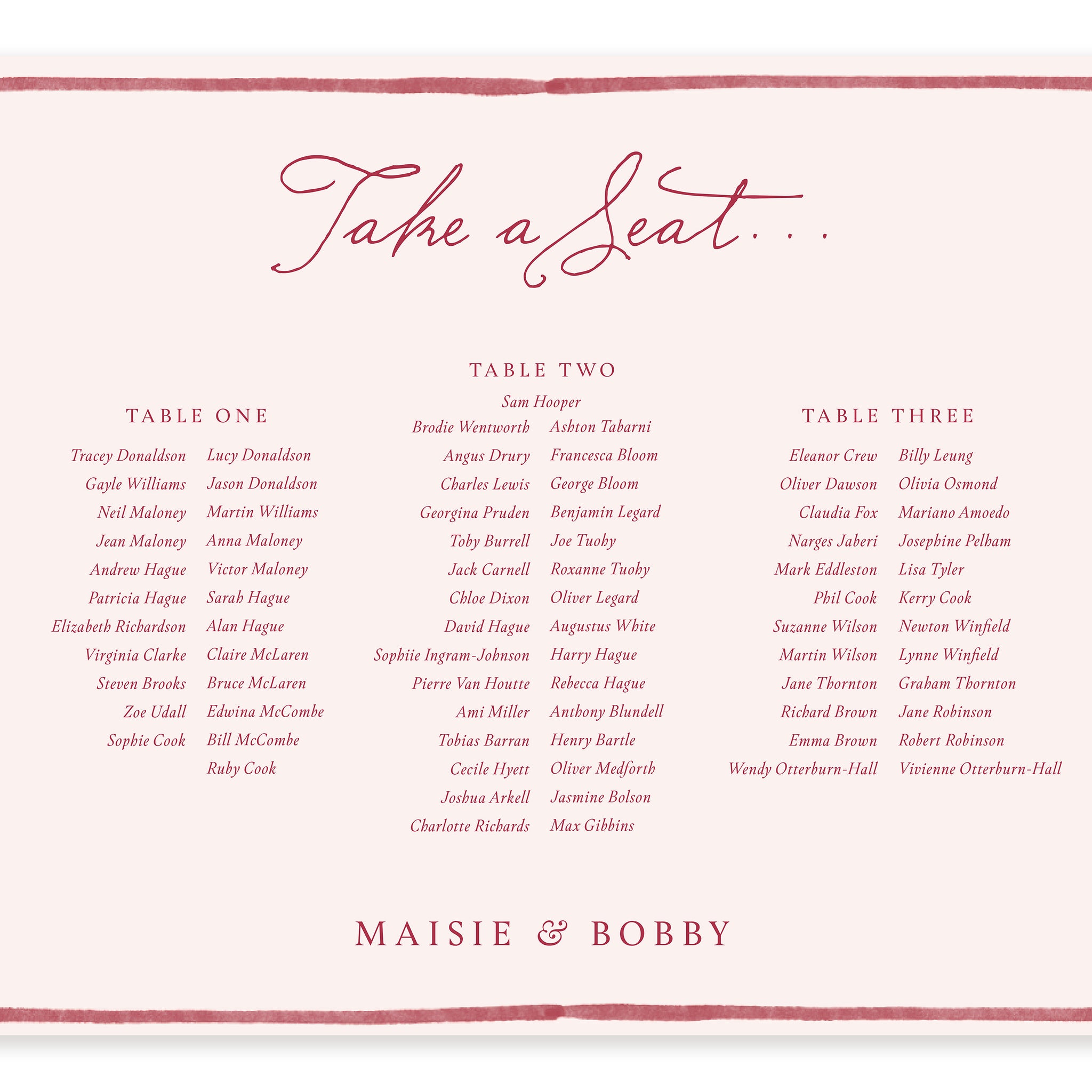 Ten Story Signature - Digital Table Plan (Print Yourself) - Pink