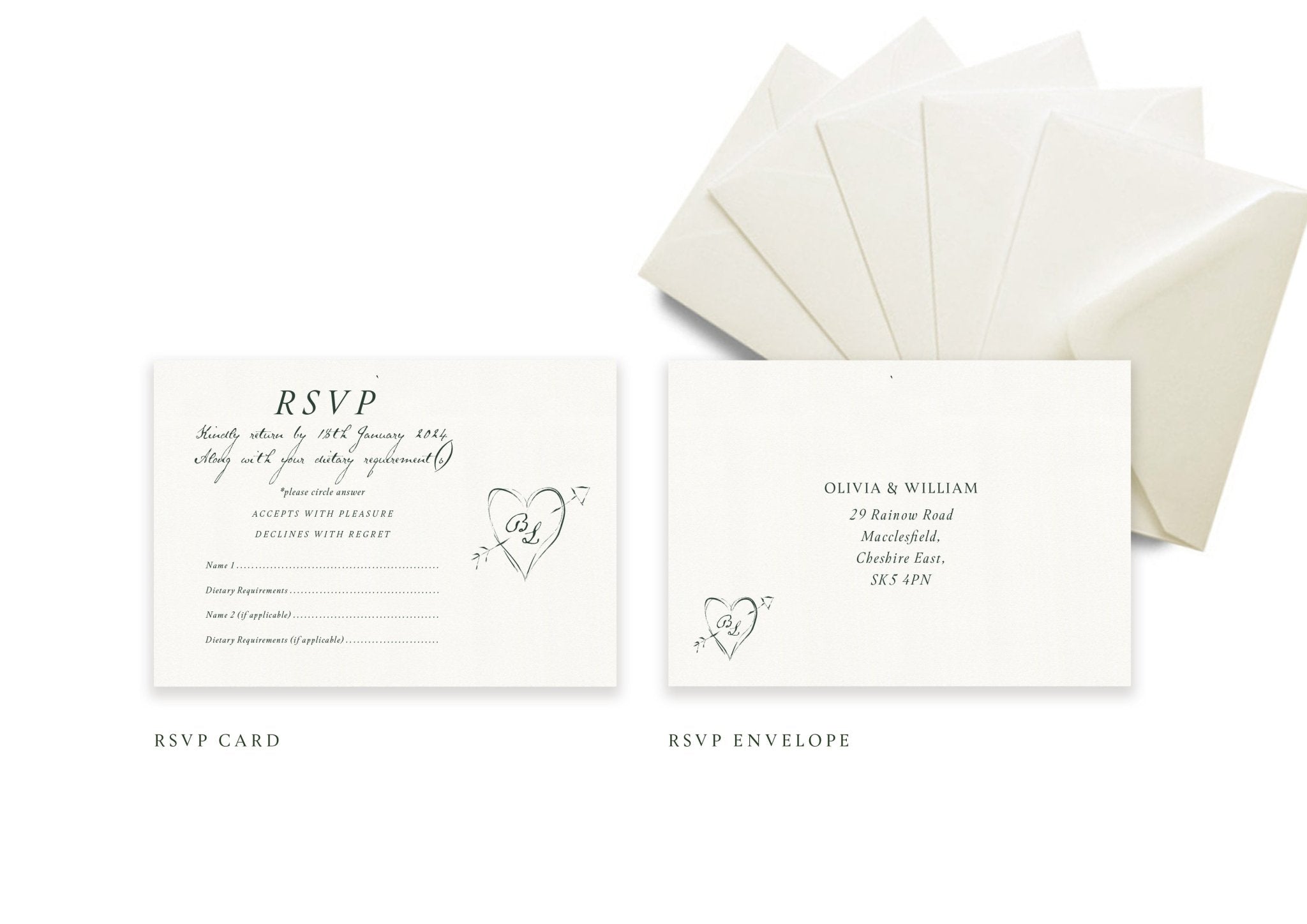 Racing Green - RSVP & Addressed Envelope - Ten Story Stationery