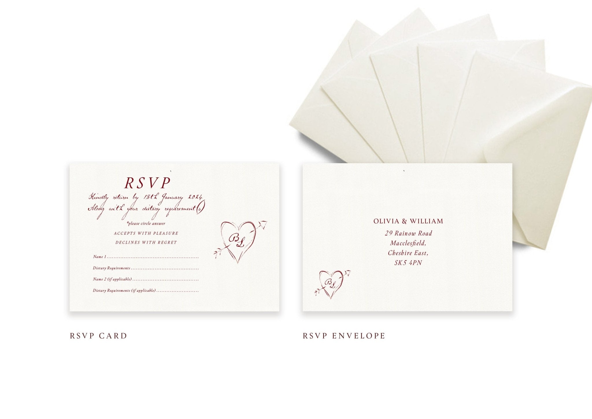 Red - RSVP & Addressed Envelope - Ten Story Stationery