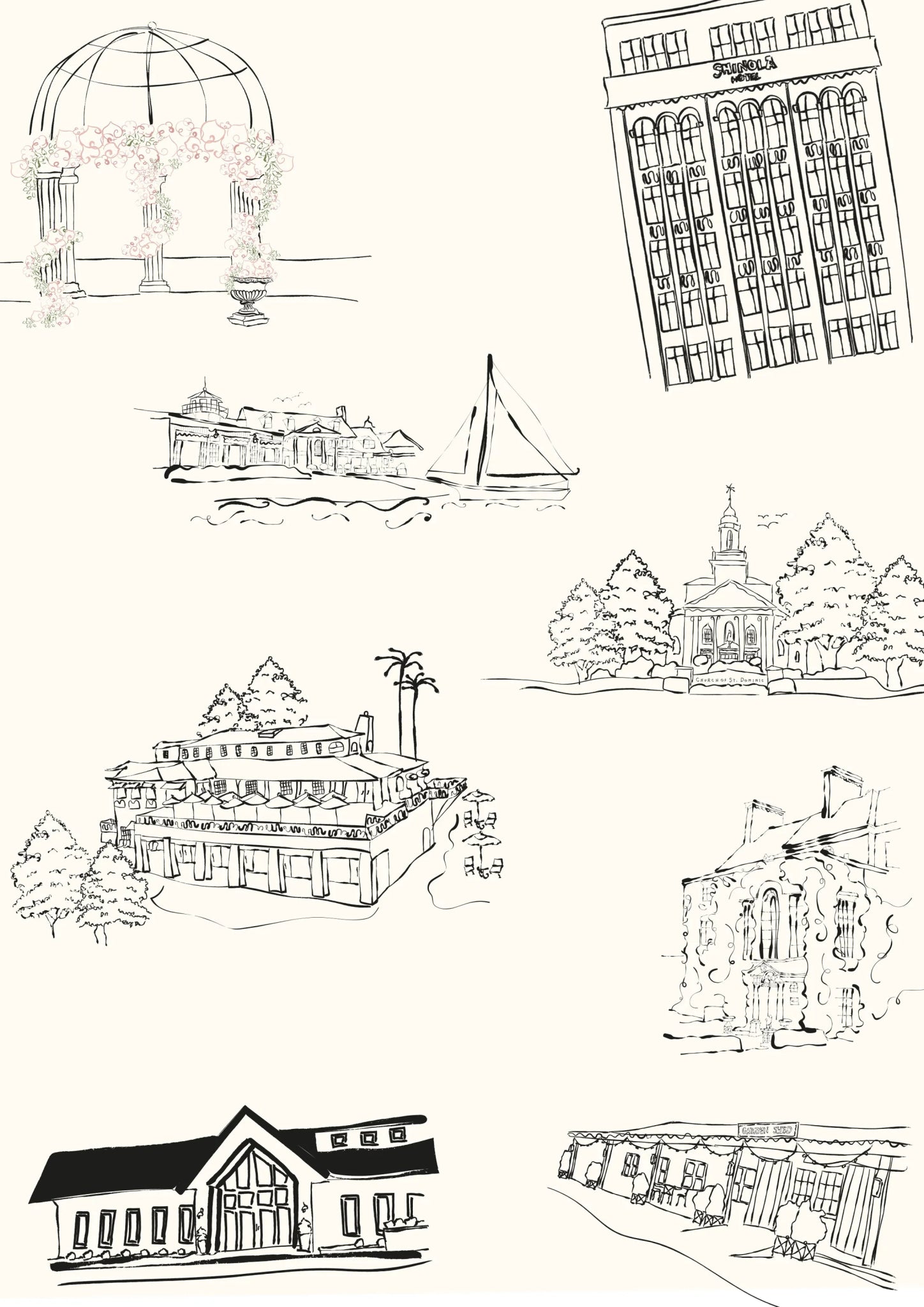 Soiree Romantique - Hand-drawn Ink Venue Illustration - Ten Story Stationery